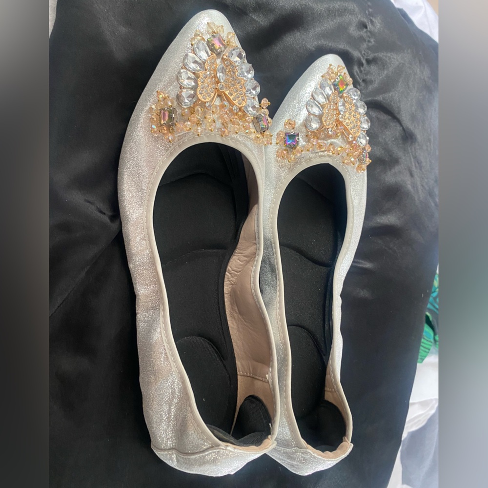 Elegant Silver Embellished Flats